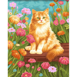 Рисуване по номера Котка в цветя, с подрамка, 40х50 см.
