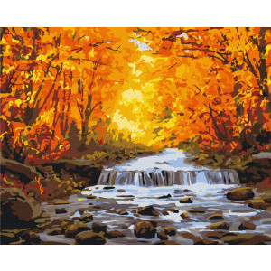 Рисуване по номера Водопад с есенни листа, с подрамка, 40х50 см.