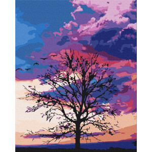 Рисуване по номера Дърво под пурпурното небе, с подрамка, 40х50 см.