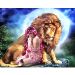 Диамантен гоблен Момиче и лъв, 30x40 см.