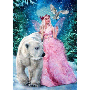 Диамантен гоблен Бяла мечка и принцеса, 30x40 см.