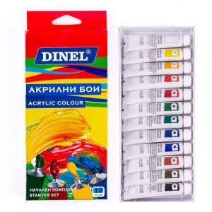 Акрилни бои Dinel, 12 цвята х 12 мл