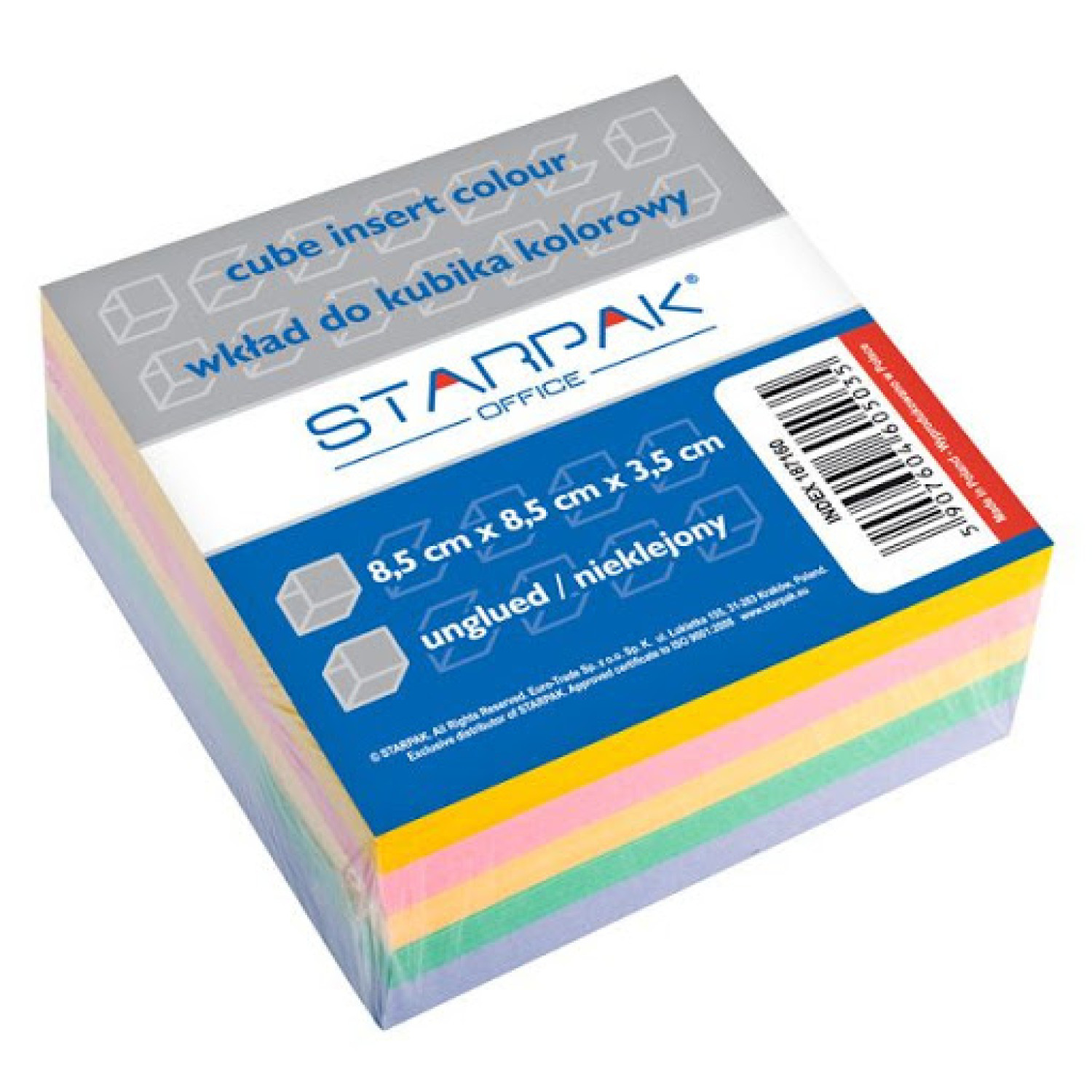 Хартиено кубче Starpak, цветни листчета, 85 х 85 х 35 мм.