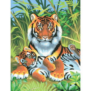 Рисуване по номера с акрилни бои "Тигри"