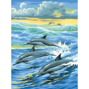 Рисуване по номера с акрилни бои "Делфини"
