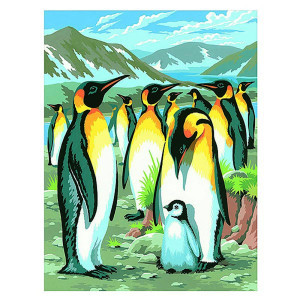 Рисуване по номера с акрилни бои "Пингвини"