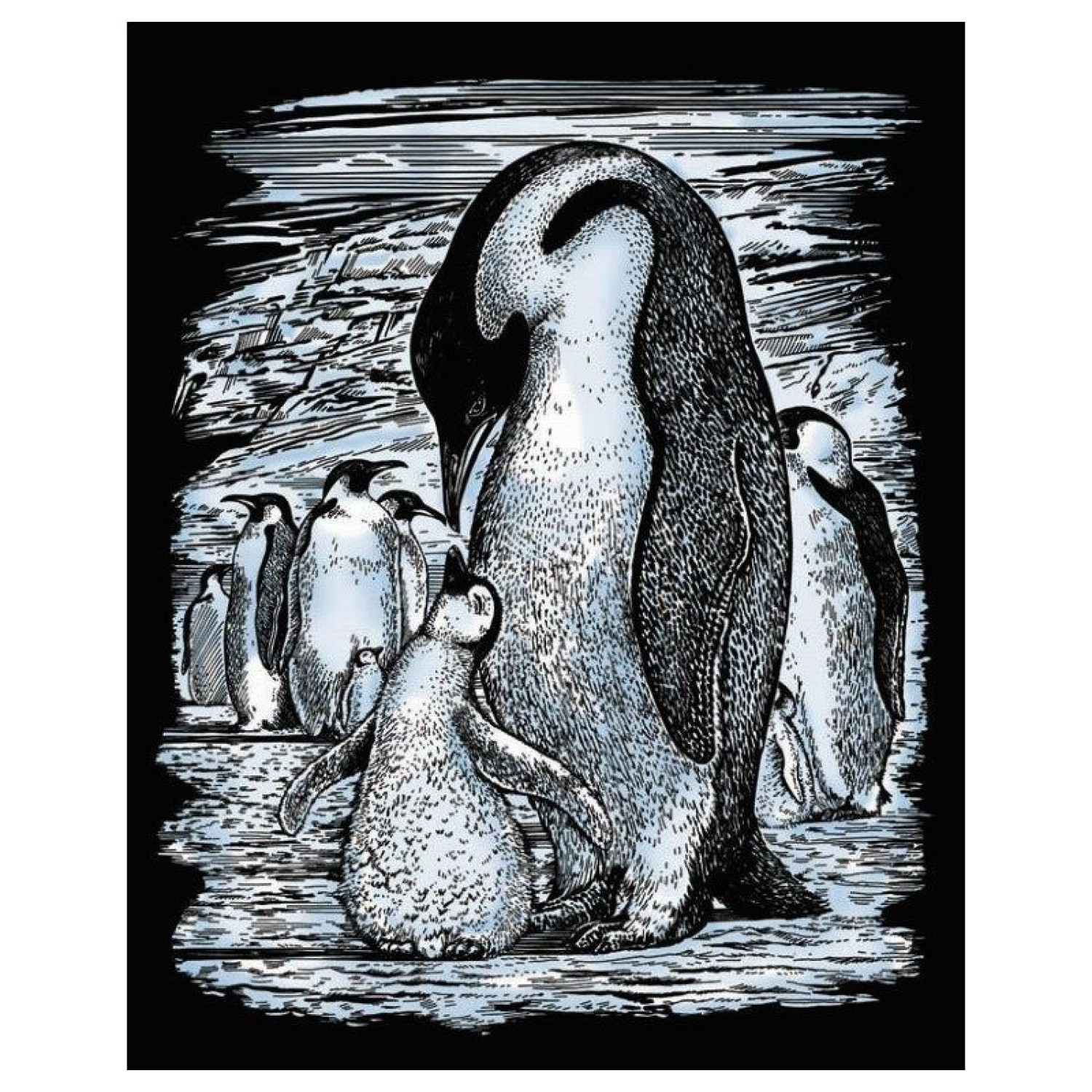 Гравиране на сребърна основа "Пингвини", 0609