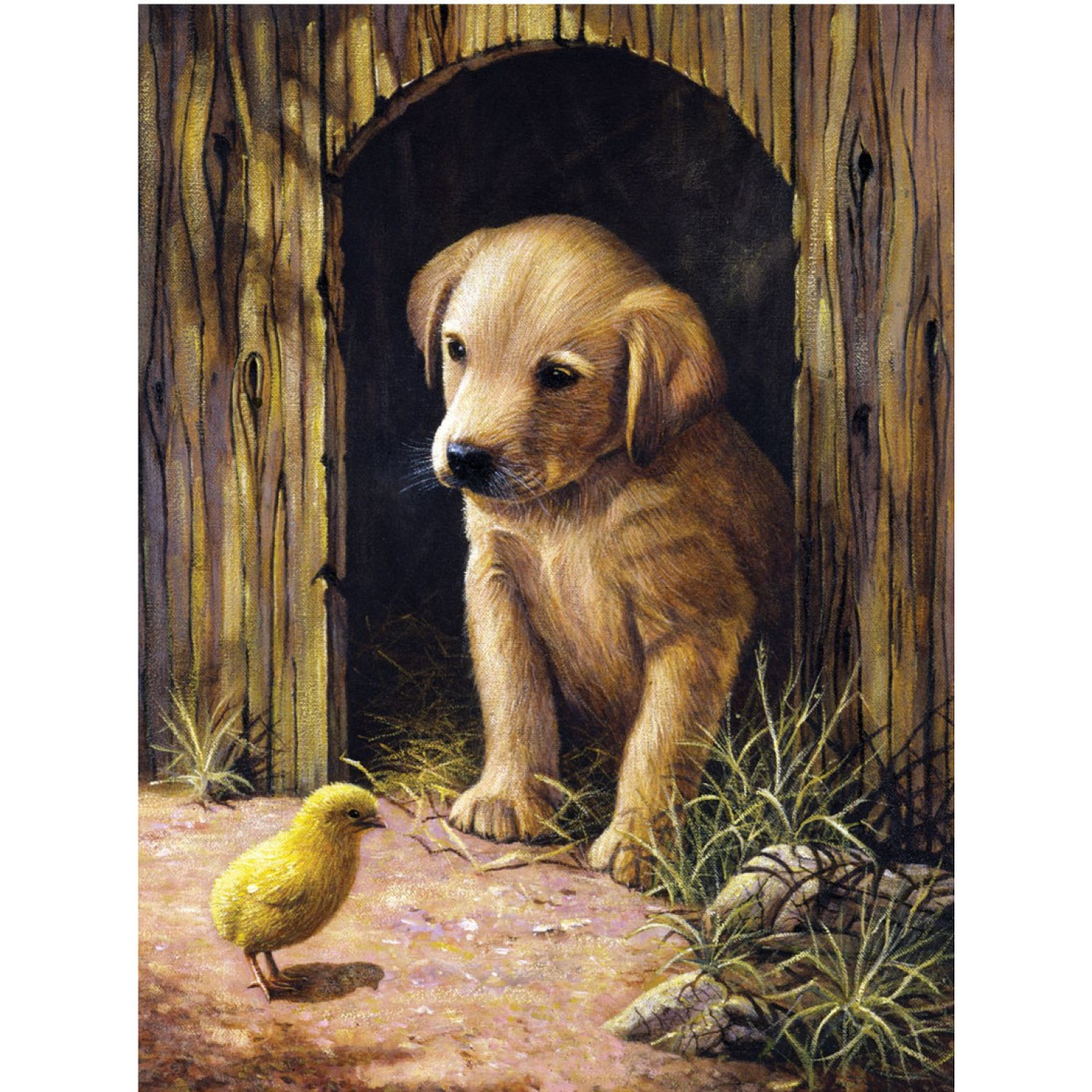 Рисуване по номера Кученце и пиле, Junior, с акрилни бои 22х30 см.