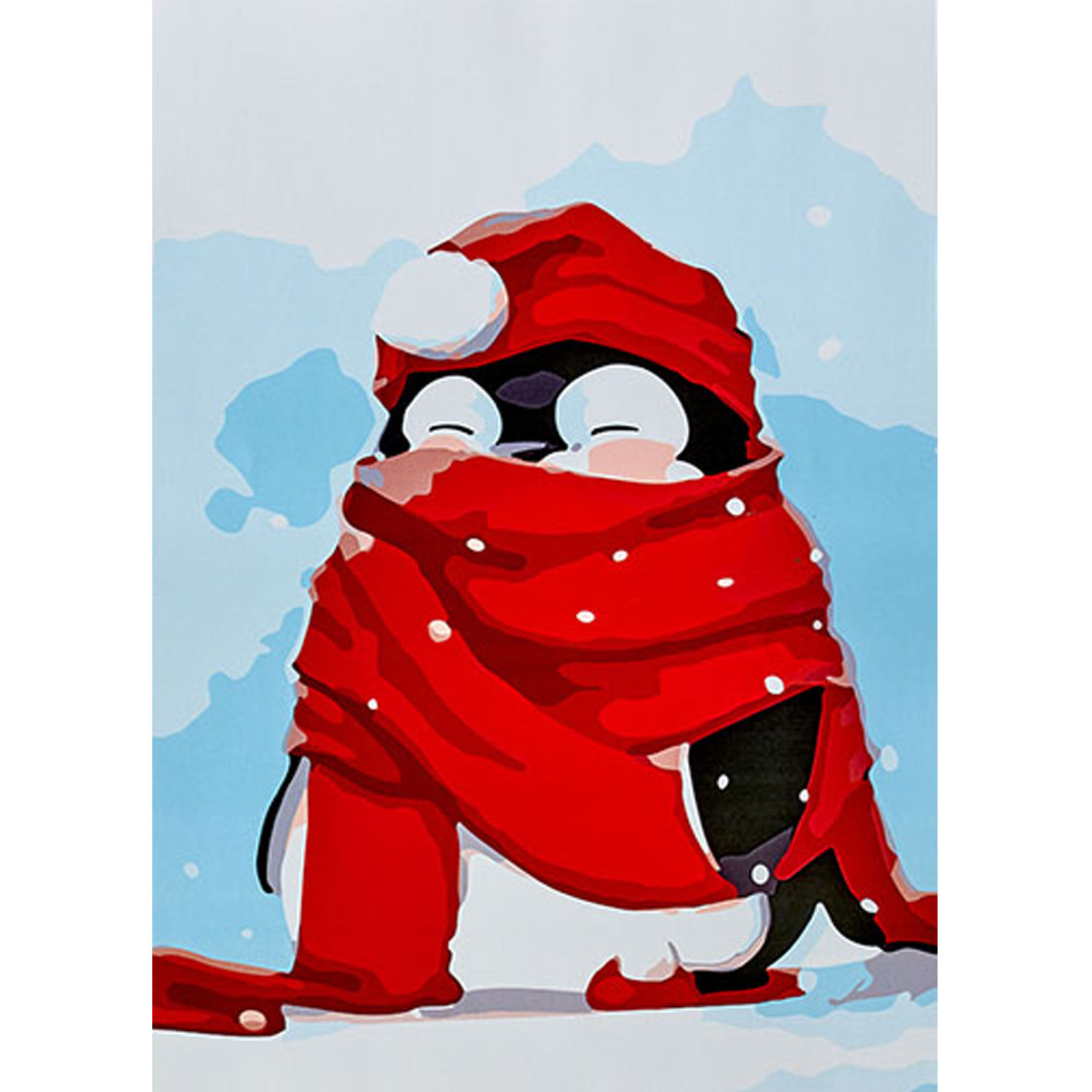 Рисуване по номера Пингвин с червен шал, с подрамка, 20х30 см.