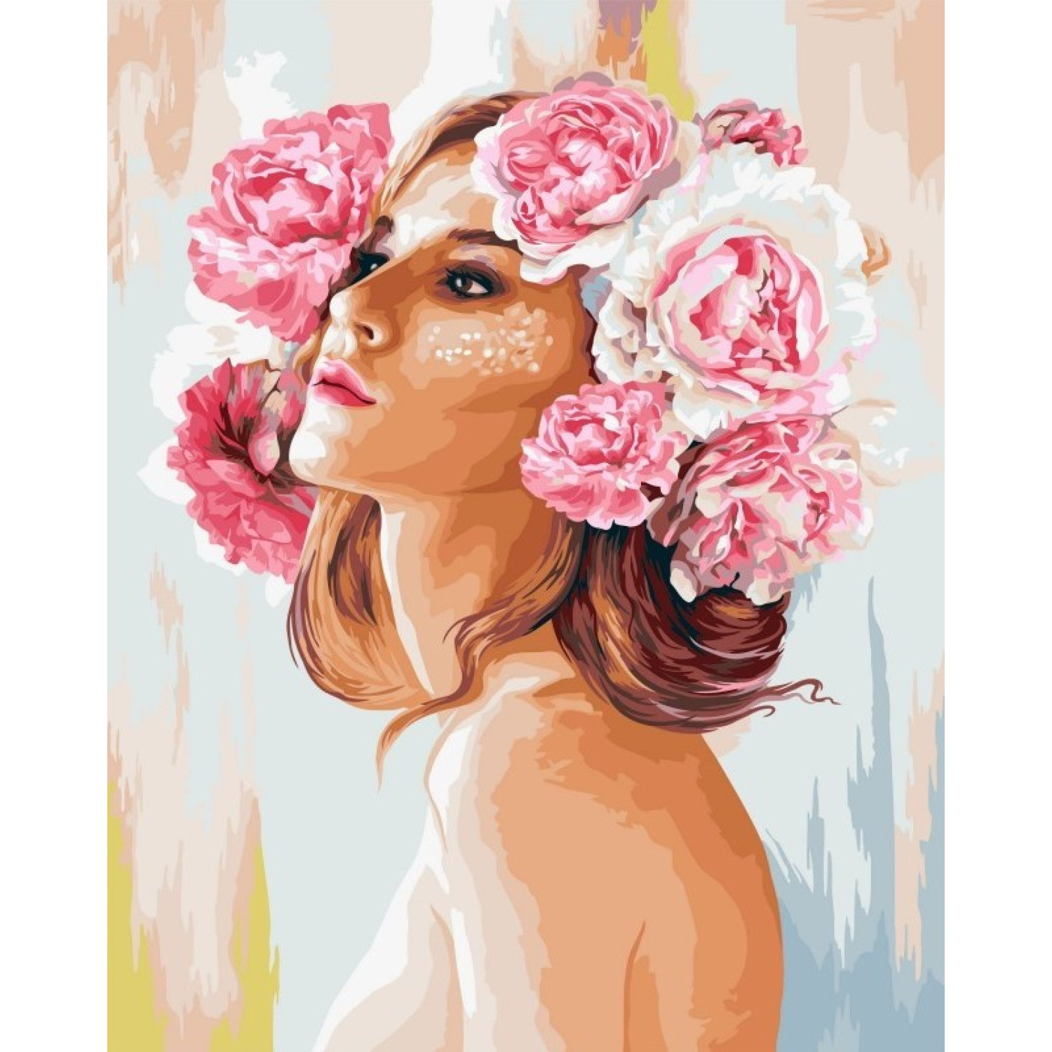 Рисуване по номера Момиче с цветя, с подрамка, 40х50 см.