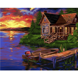 Рисуване по номера Къща в езерото, с подрамка, 40х50 см.