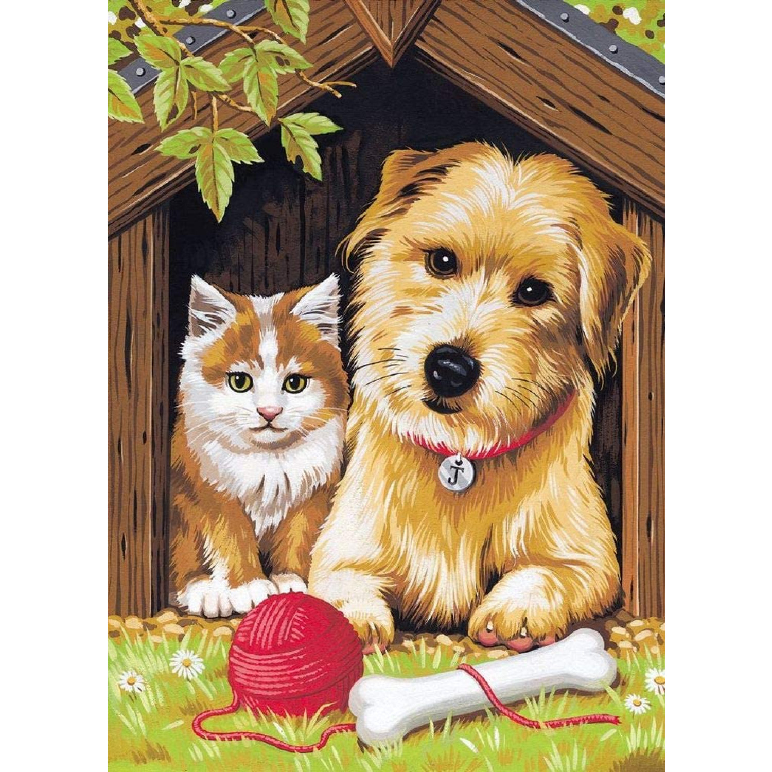 Рисуване по номера Куче и коте, с акрилни бои
