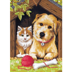 Рисуване по номера Куче и коте, с акрилни бои