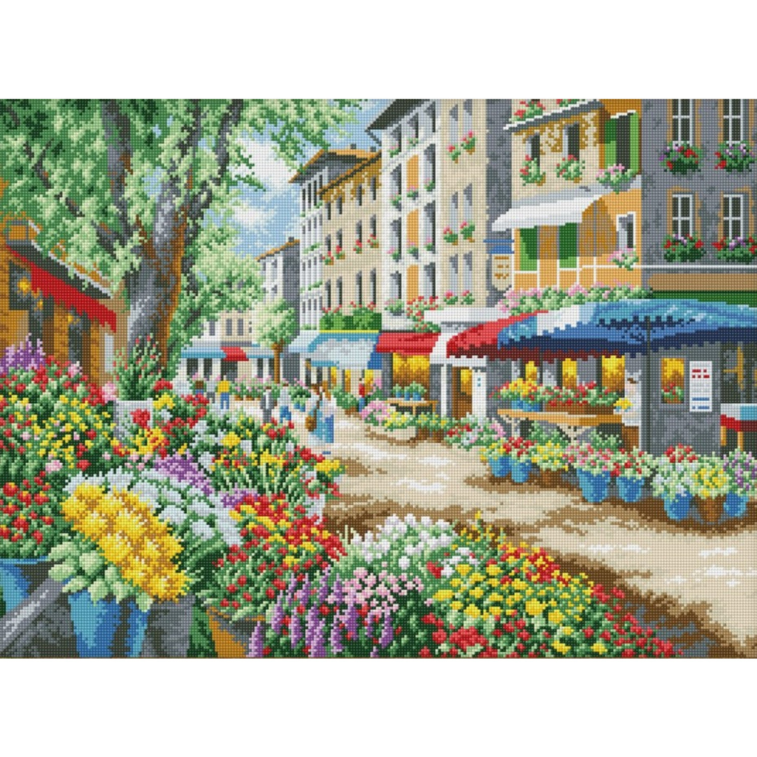 Диамантен гоблен Улица с цветя, 50x68 см.