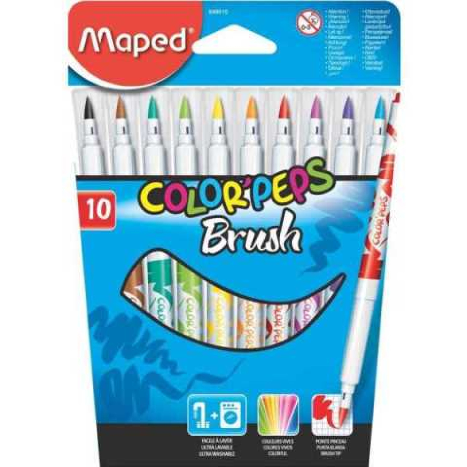 Флумастери Maped Color Peps, връх четка, 10 цвята