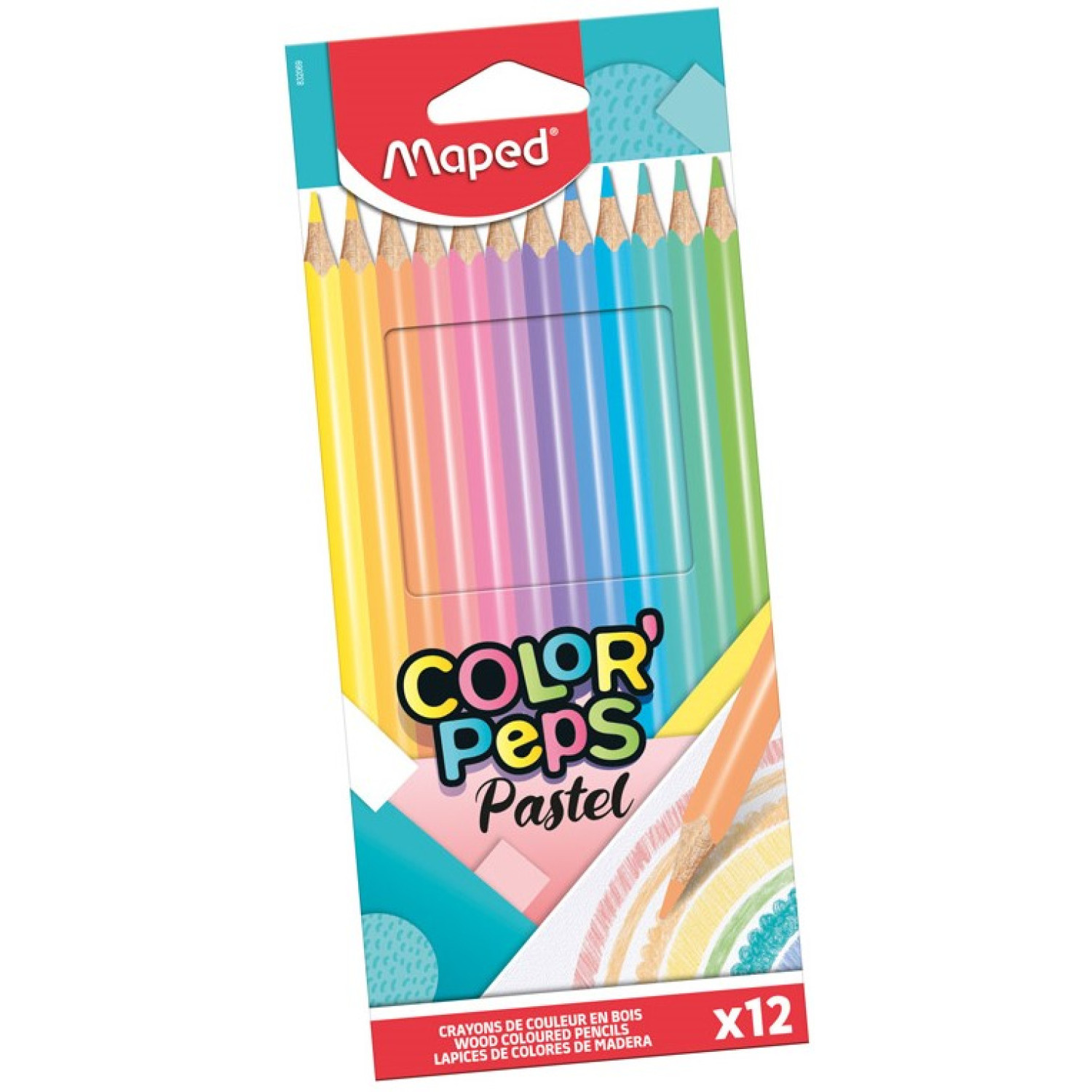 Цветни моливи Maped Color Peps, триъгълни, пастел, 12 цвята