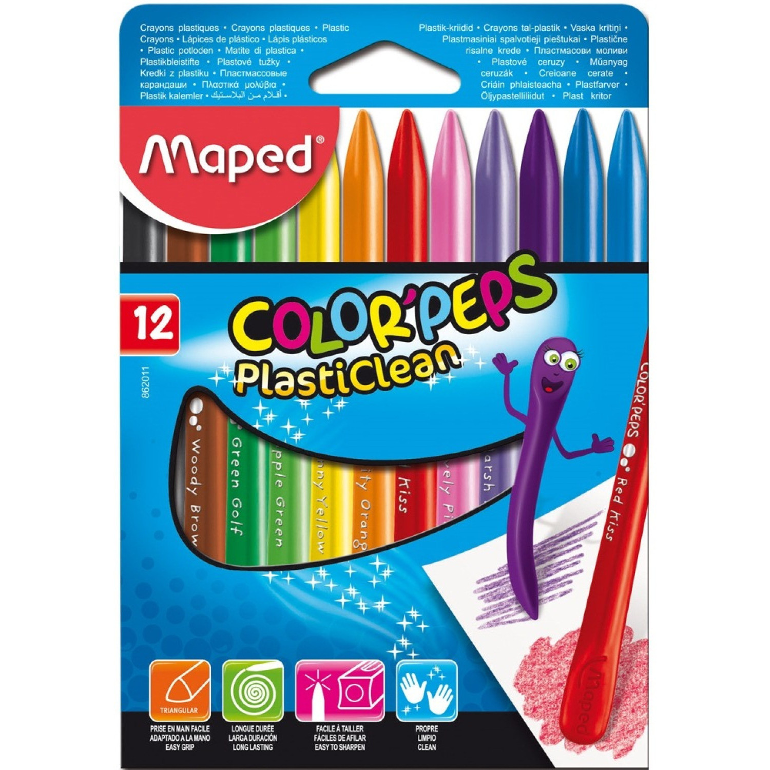 Пастели Maped Color Peps PlastiClean, 12 цвята