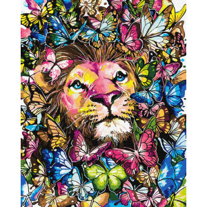 Рисуване по номера Лъв с пеперуди, с подрамка, 40х50 см.