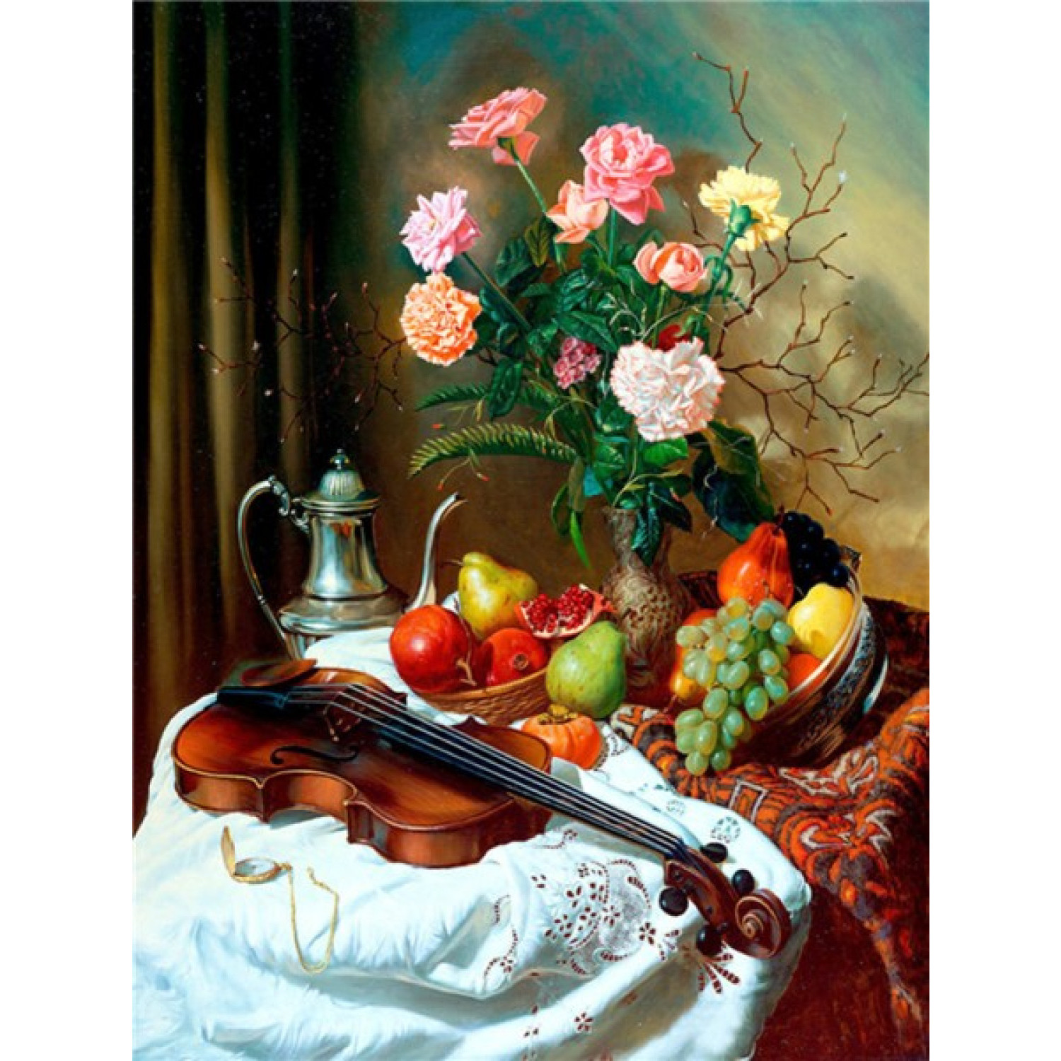 Диамантен гоблен Цветя и цигулка, 30x40 см.