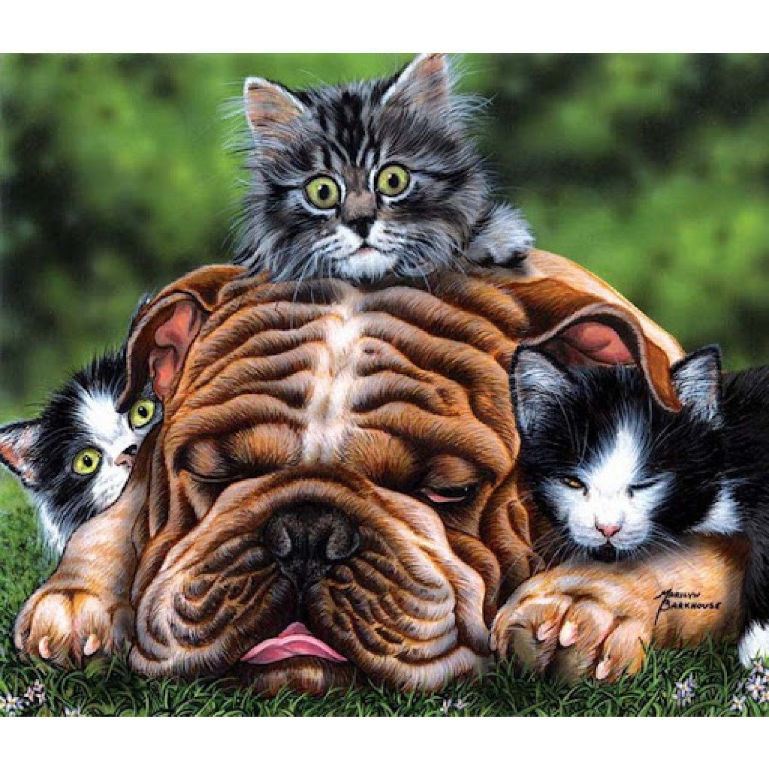 Диамантен гоблен Куче и котета, 40x50 см