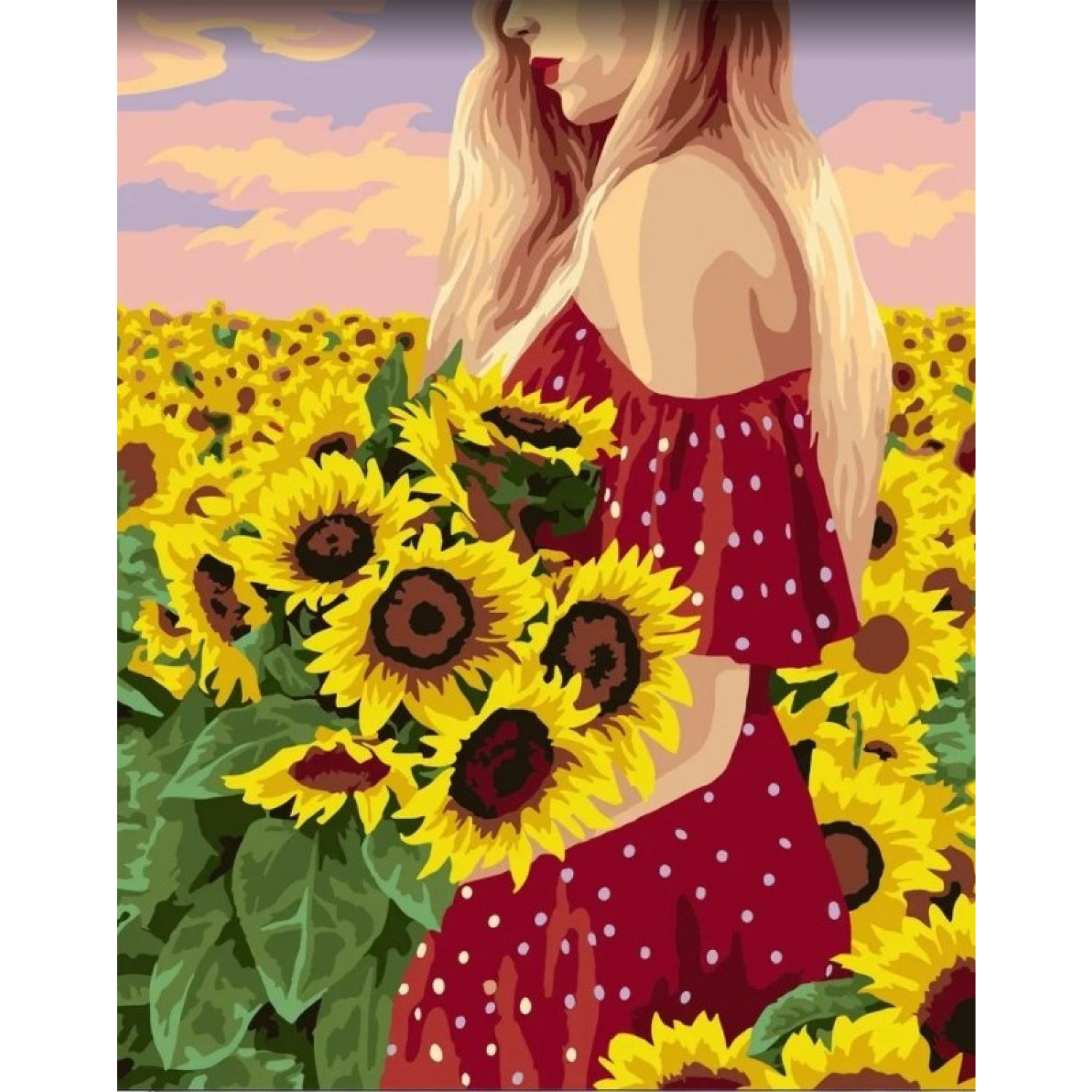 Рисуване по номера Момиче в слънчогледи, с подрамка, 40х50 см.