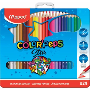 Цветни моливи Maped Color Peps, в метална кутия, 24 цвята