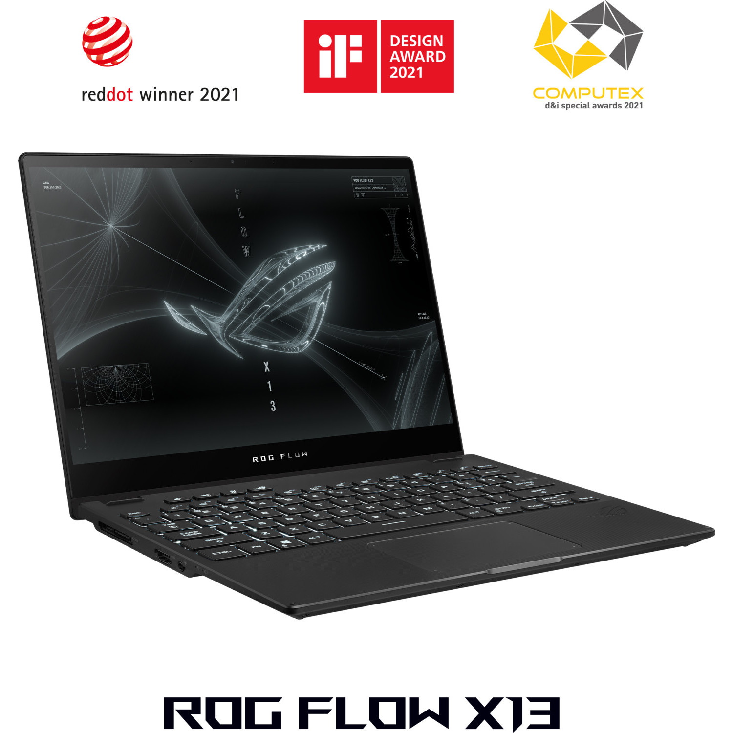 Лаптоп ASUS ROG Flow X13 GV301QH-K6042R, Ryzen 7-5900HS, 13.4" WUXGA IPS, 120 Hz, 16GB DDR4 4266 MHz, 512MB NVME, GTX 1650, Win 10 Pro