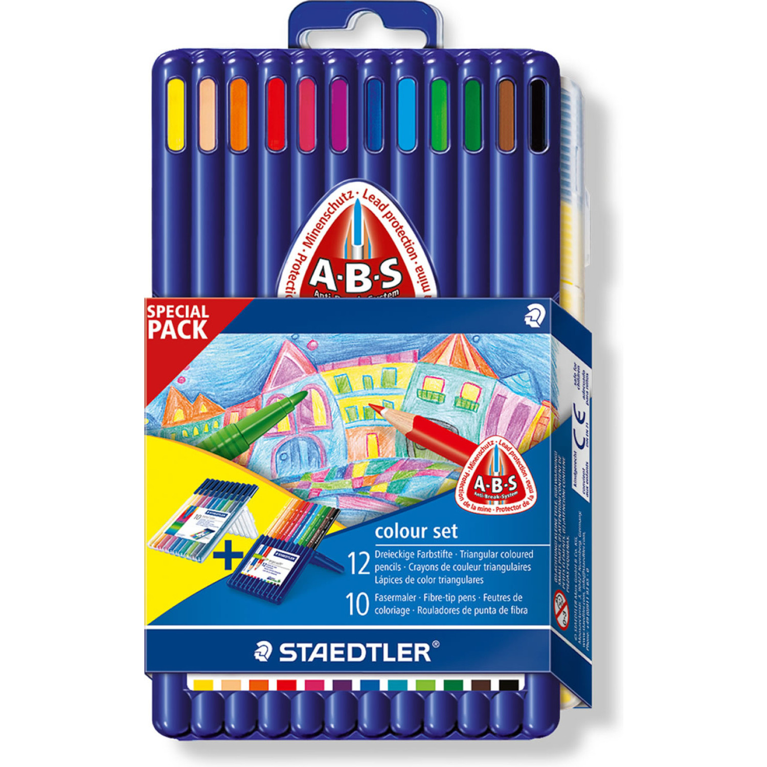 Комплект Staedtler цветни моливи 157, 12 цвята+ флумастери 323, 10 цвята