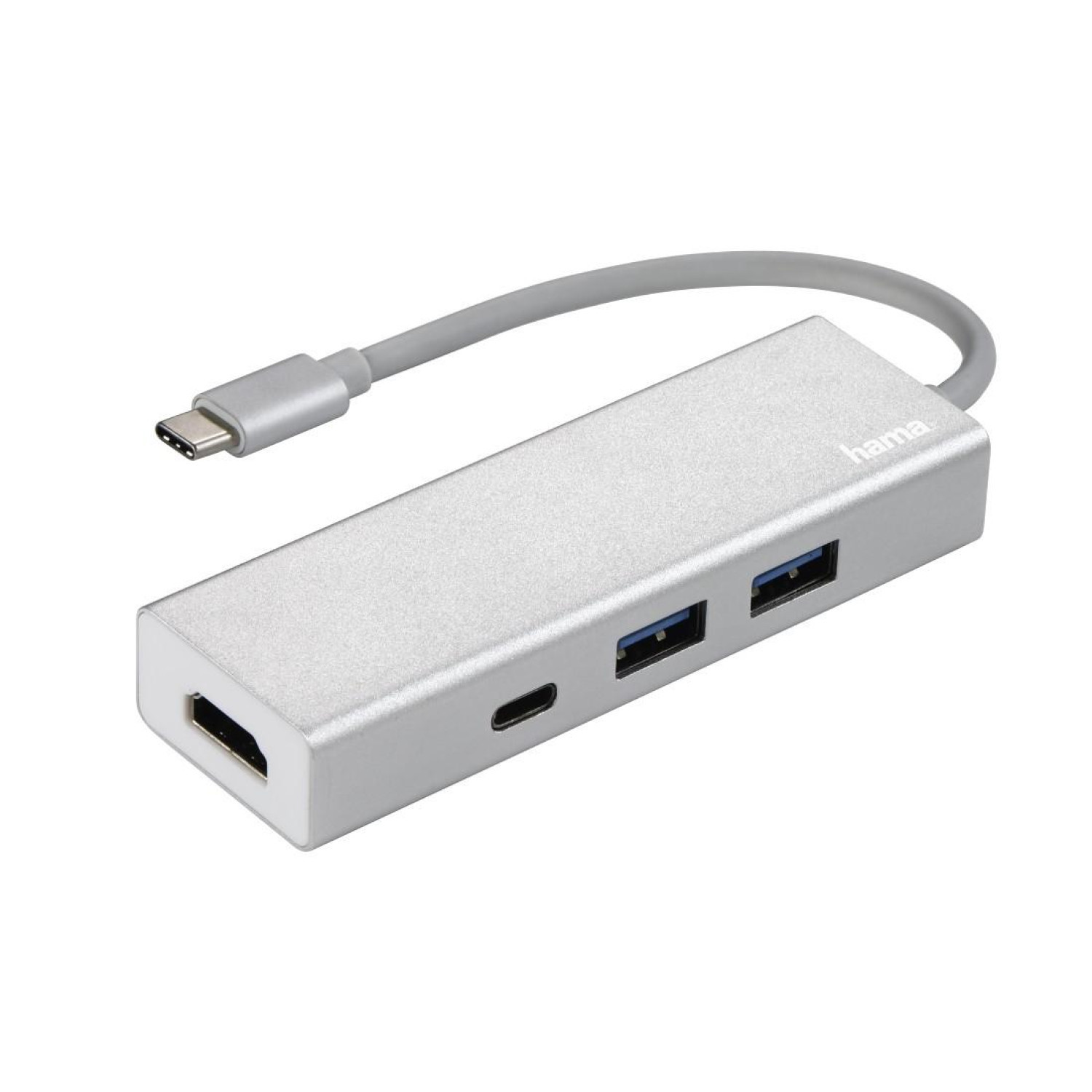 4-портов хъб USB-C HAMA Aluminium, USB 3.1 Gen1, 2 x USB-A, 1 x USB-C, 1х HDMI, Сребрист