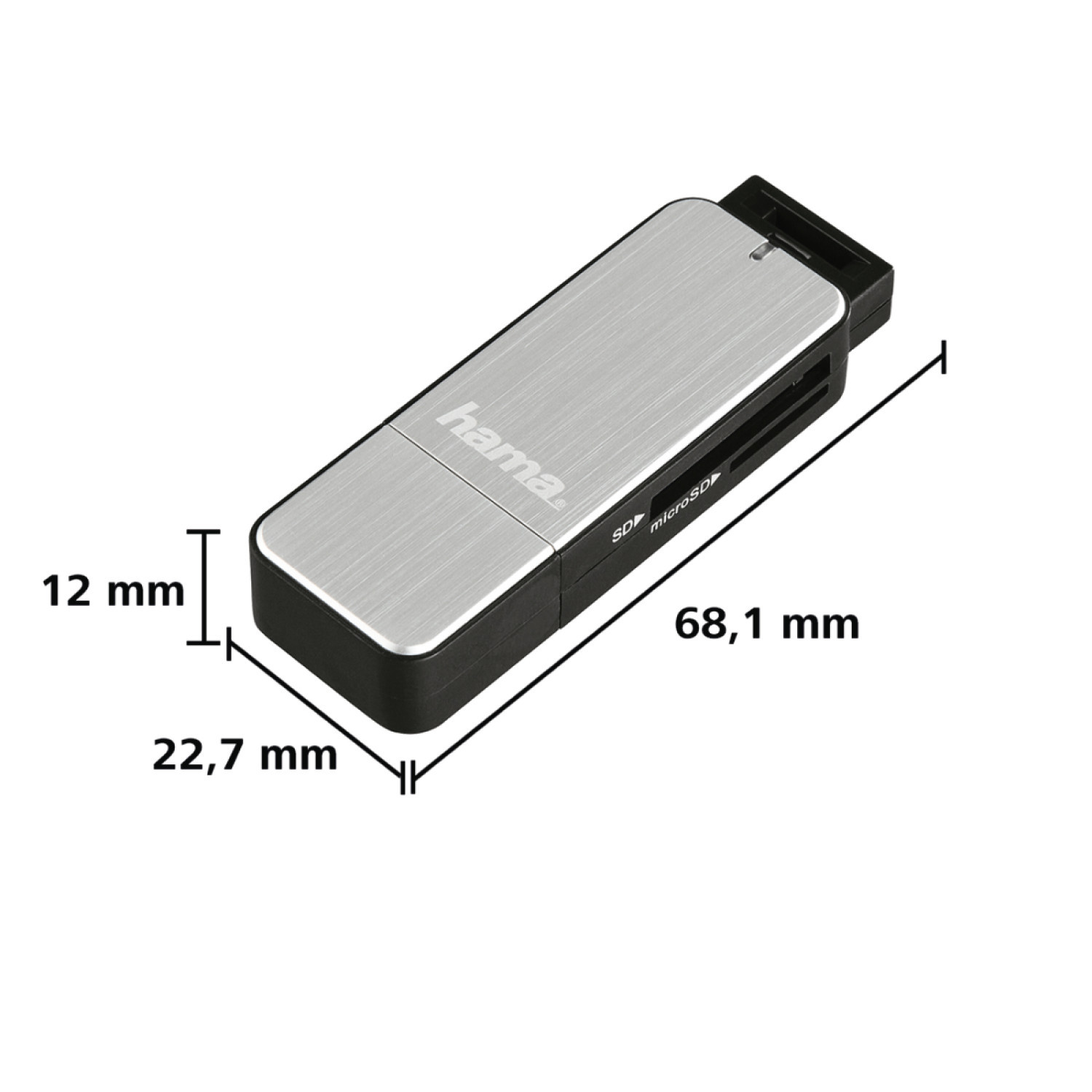 Четец за карти HAMA 123900, USB 3.0, SD/microSD, сребрист