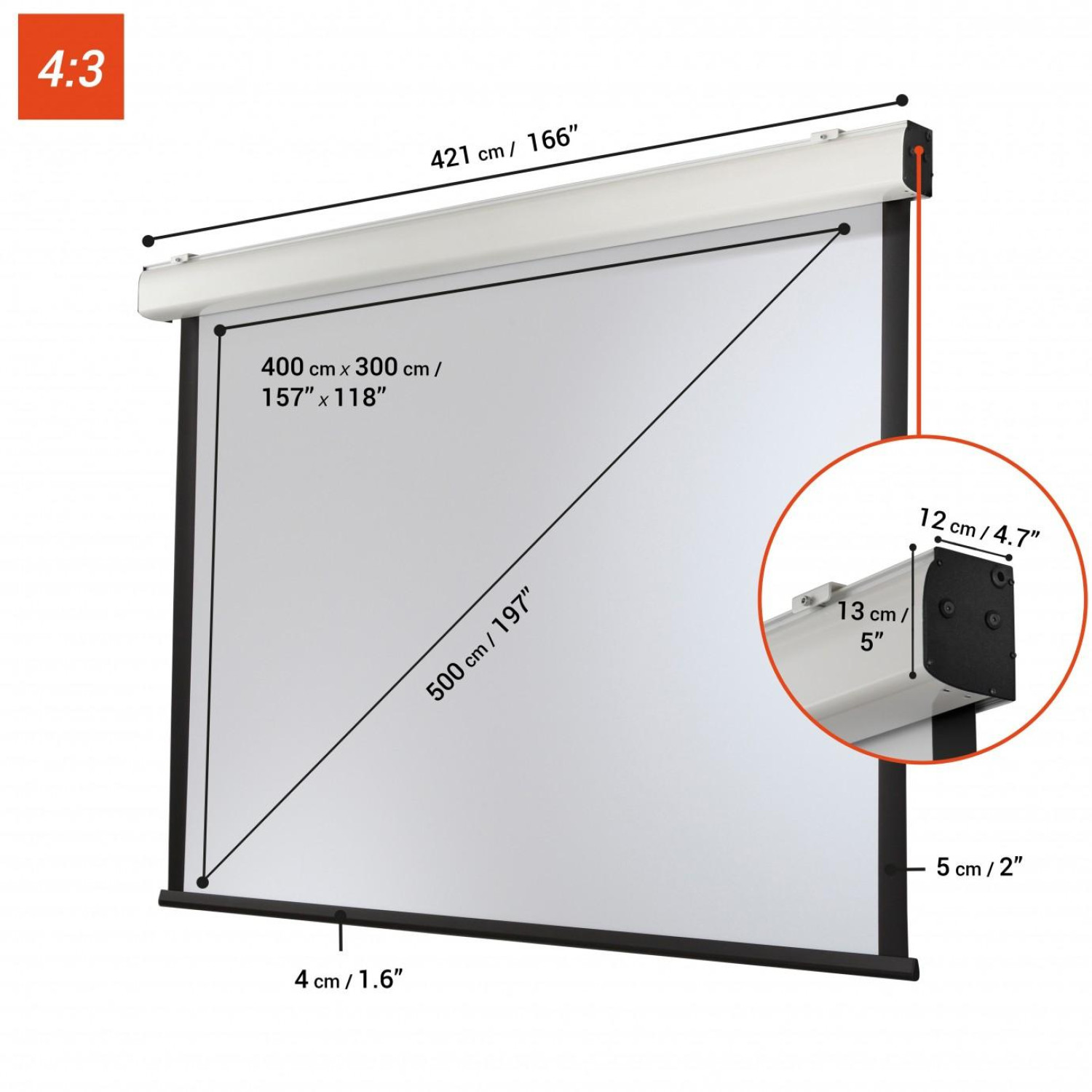 Електрически екран за стена CELEXON Electric Expert XL, 400 x 300 cm, 4:3, matt white, PVC