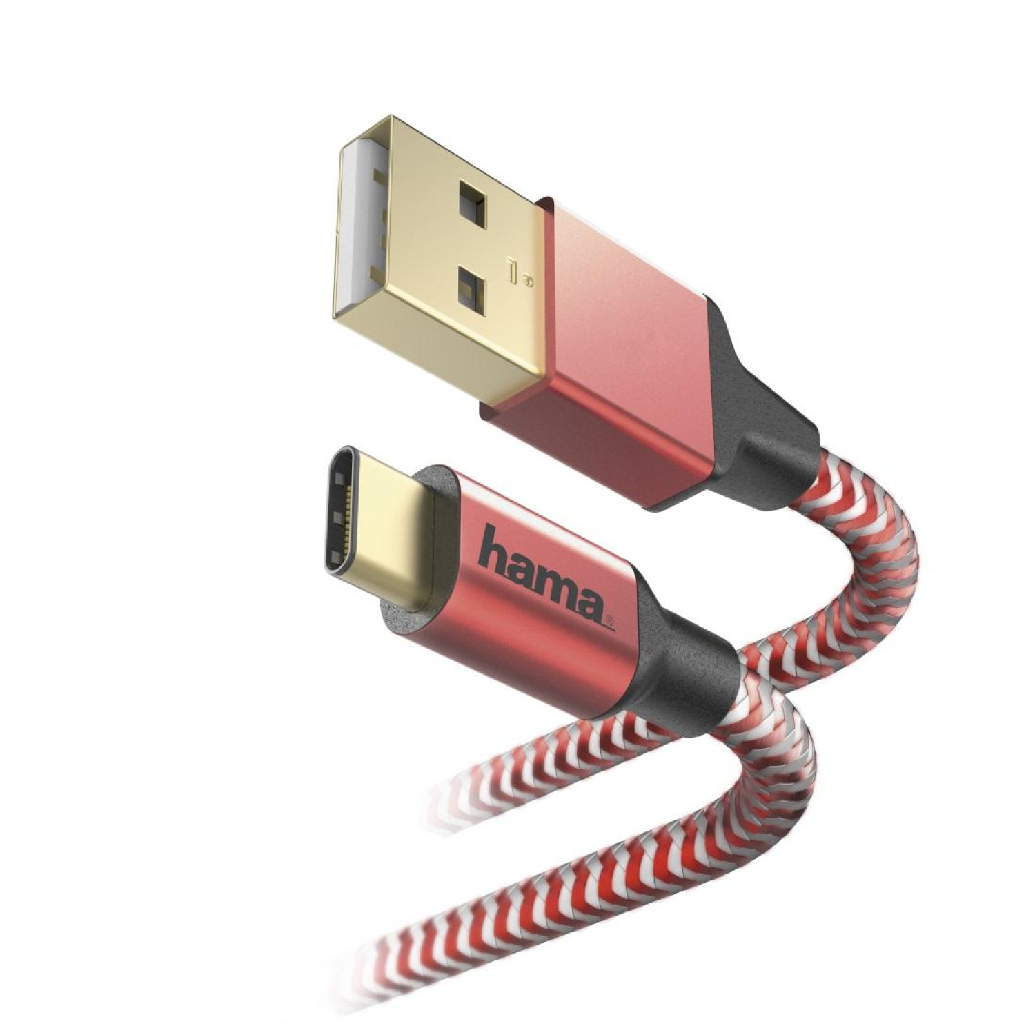 Кабел HAMA Reflective, USB-C мъжко - USB-A мъжко, 480 Mbps, 1.5 м., Червен
