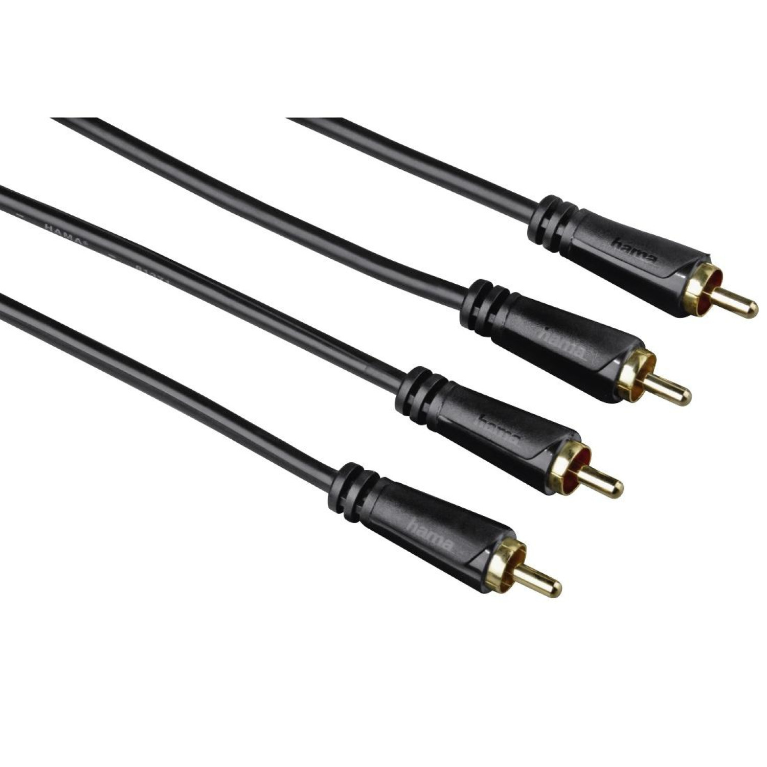 Удължителен аудио кабел HAMA 122282, 2 x Чинч мъжко - 2 x Чинч мъжко, Позл. конектори, 1.5 м, Черен