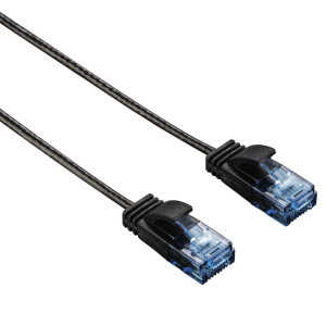 Мрежов кабел HAMA Slim-Flexible, CAT-6, UTP, RJ-45 - RJ-45, 1.5м, Черен