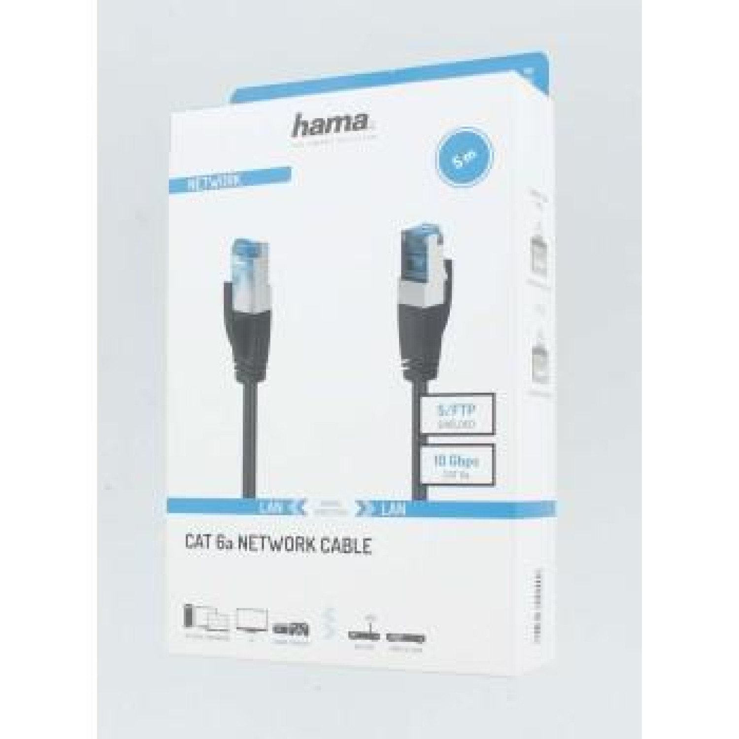 Мрежов кабел HAMA,S/FTP CAT 6a, 10 Gbit/s, S/FTP RJ-45-RJ45, 5 m, Черен