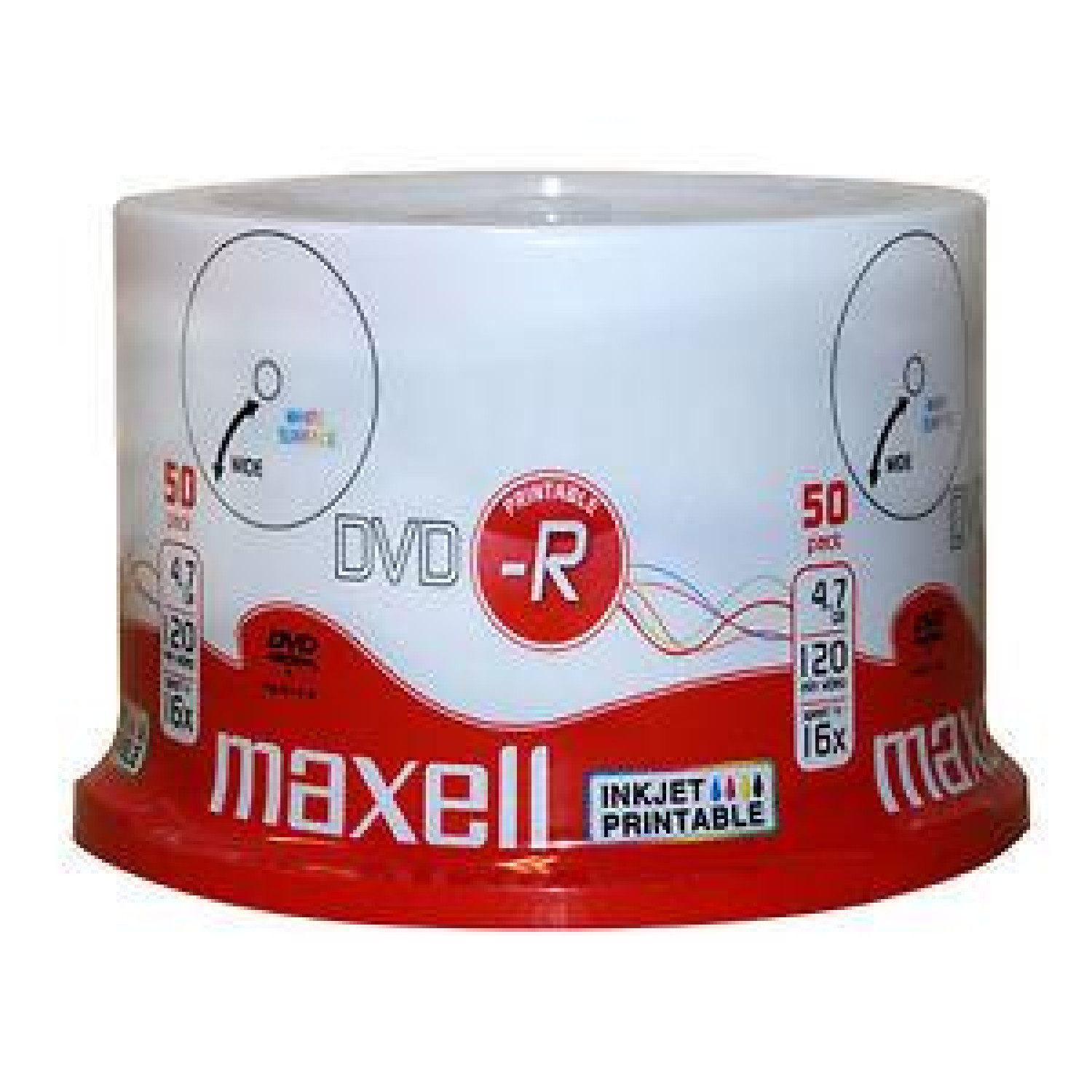 DVD-R MAXELL, 4,7 GB, 16x, Printable, 50 pk cake box