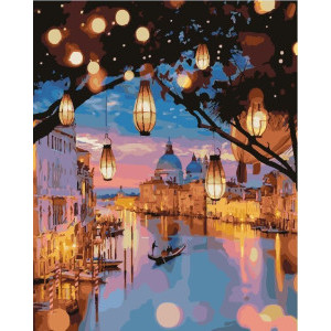 Рисуване по номера Нощни светлини във Венеция, с подрамка, 40х50 см.