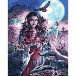 Рисуване по номера Момиче с вълци, с подрамка, 40х50 см.