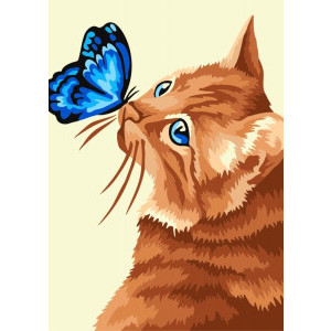 Рисуване по номера Коте и пеперуда, с подрамка, 13х16.5 см.