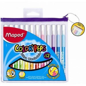 Флумастери Maped Color Peps Long Life, с цип, 12 цвята