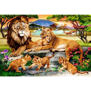 Диамантен гоблен Семейство лъвове, 68х100 см.