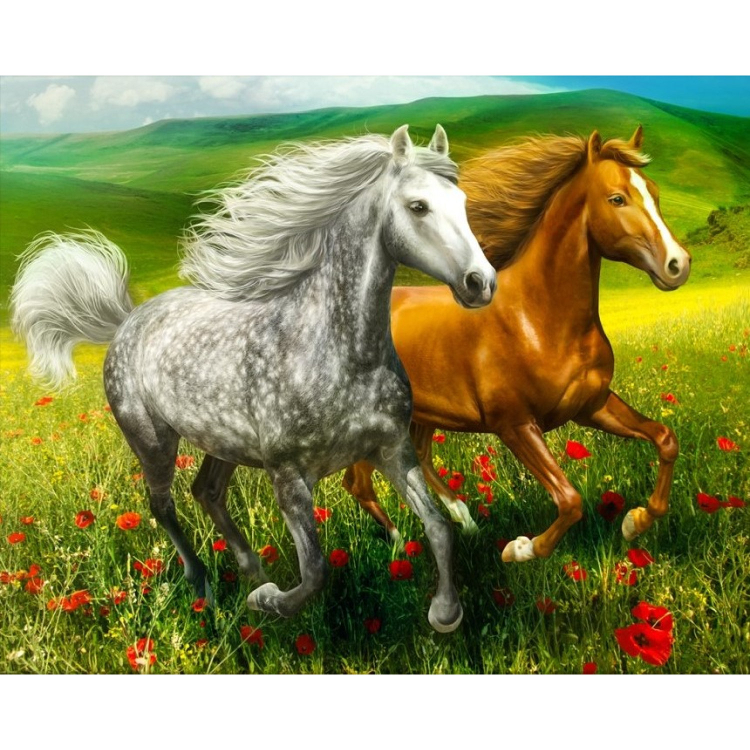 Диамантен гоблен Бягащи коне, 40х50 см.