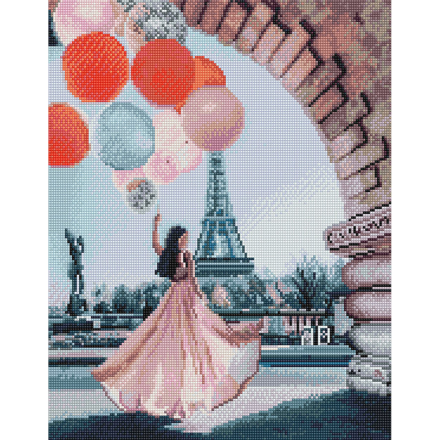 Диамантен гоблен Момиче и балони, с подрамка