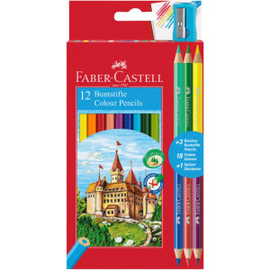 Цветни моливи Faber-Castell, 12 цвята+6 цвята, с острилка