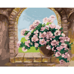 Рисуване по номера Букет от цветя на прозореца, с подрамка, 40х50 см.