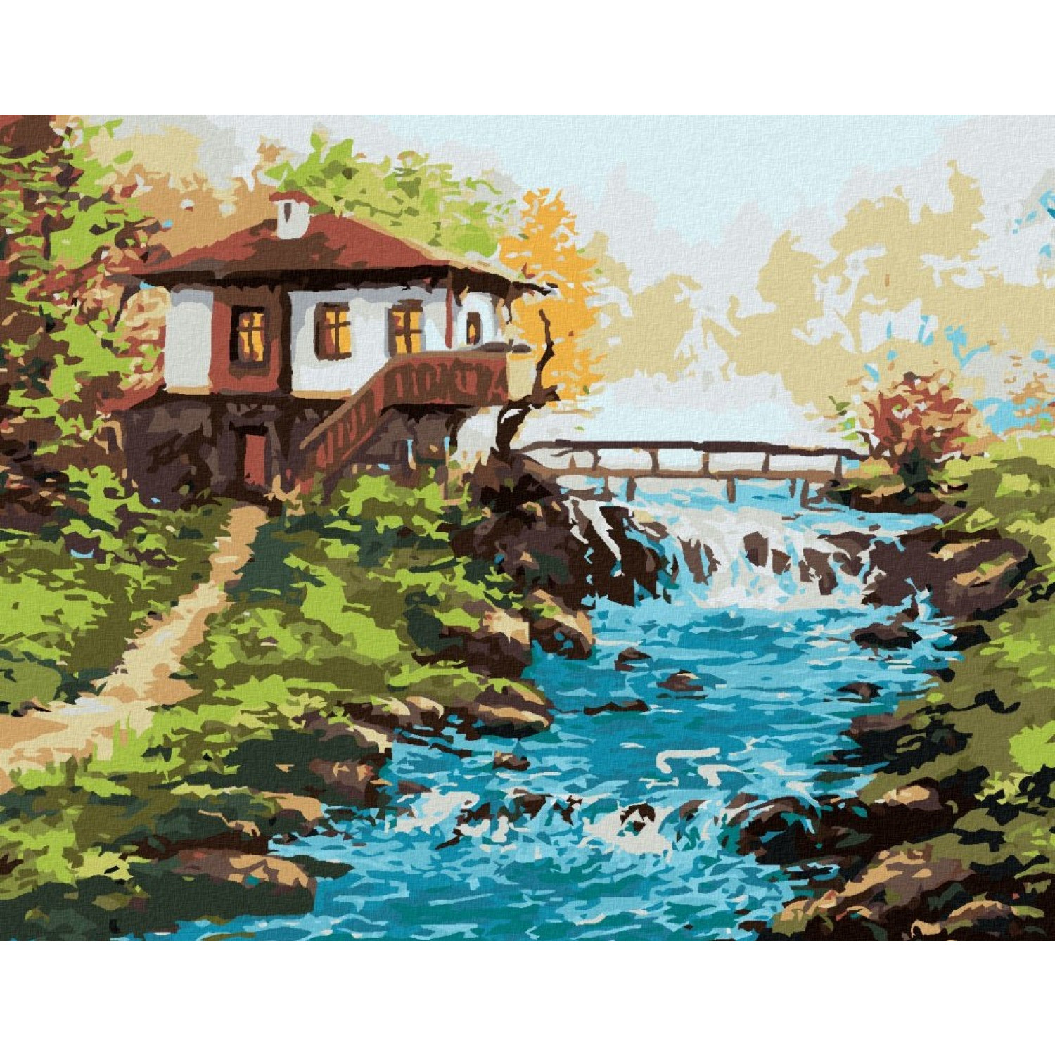 Рисуване по номера Българска къща край реката, с подрамка, 40х50 см.