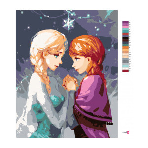 Рисуване по номера Frozen - Елза и Анна, с подрамка, 40х50 см.
