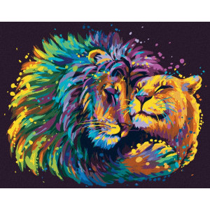 Рисуване по номера Цветни лъвове, с подрамка, 40х50 см.