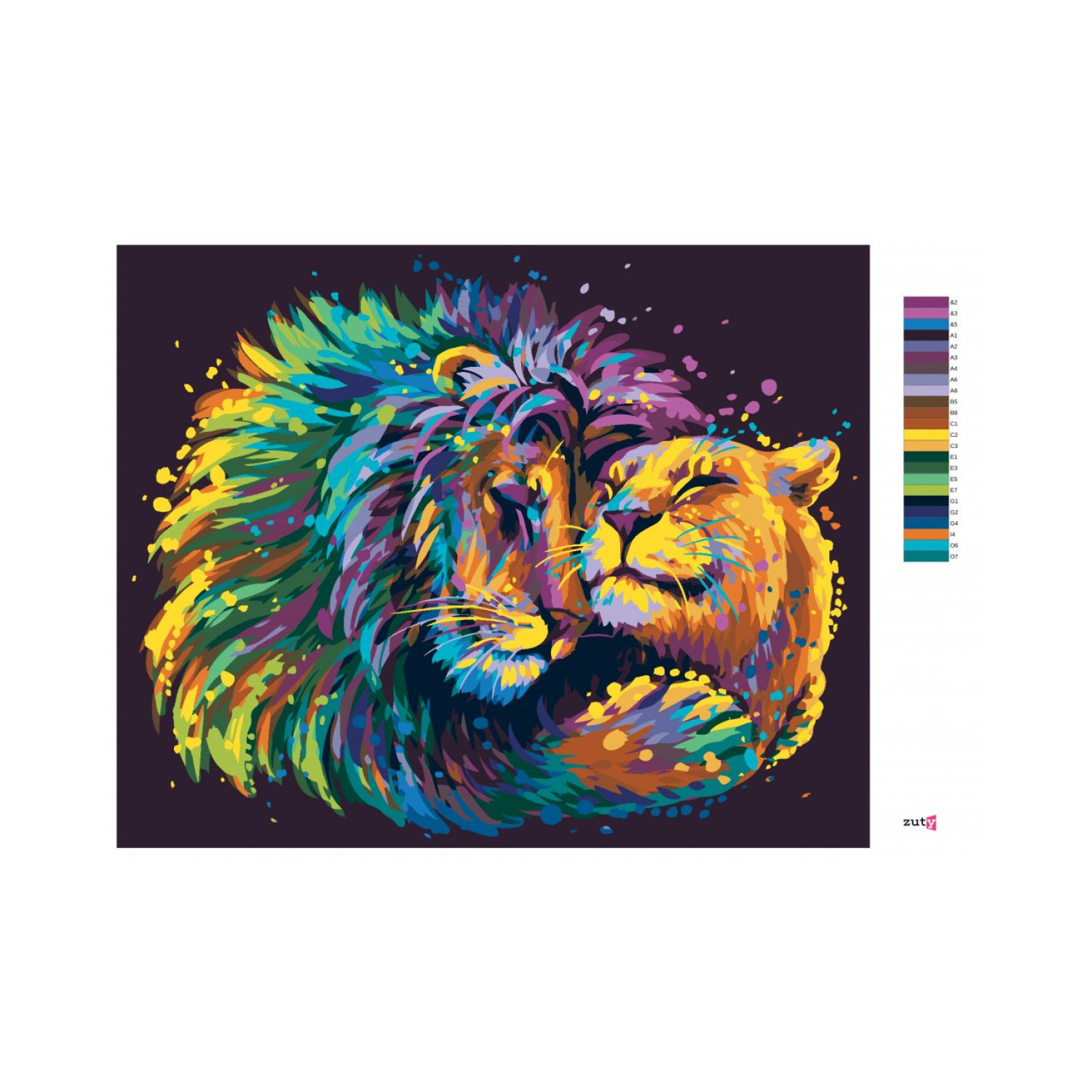 Рисуване по номера Цветни лъвове, с подрамка, 40х50 см.