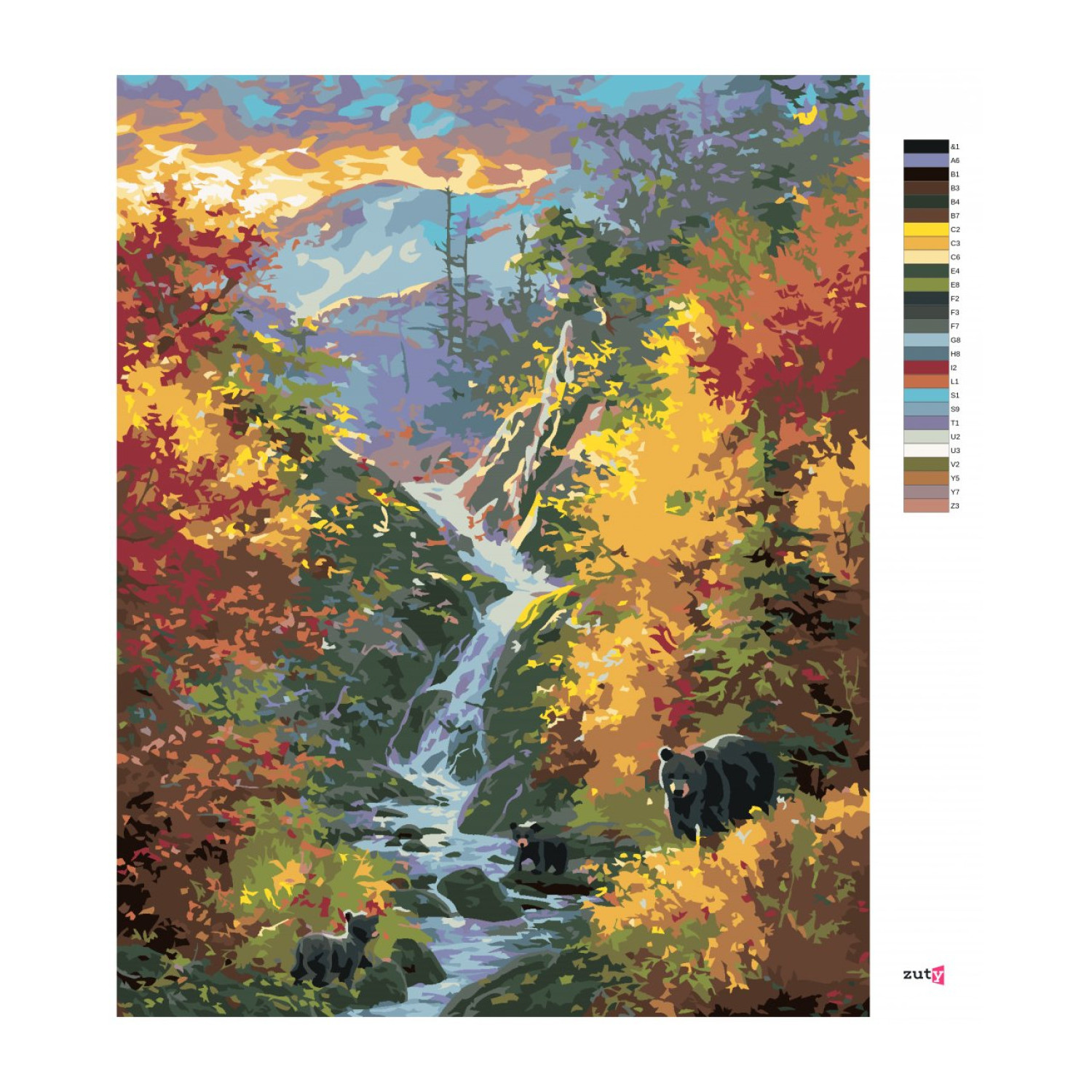 Рисуване по номера Река и есенни дървета, с подрамка, 40х50 см.